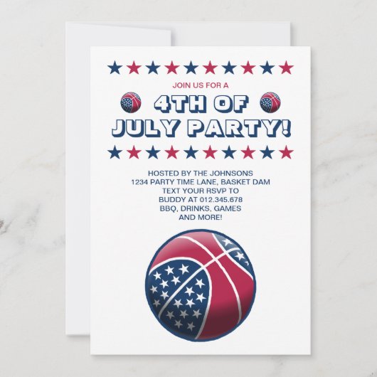 4 juli Feest Basketbal Kaart (Voorkant)