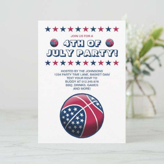 4 juli Feest Basketbal Kaart (Staand voorkant)