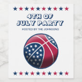 4 juli Feest Basketbal Wijn Etiket (Enkel label)
