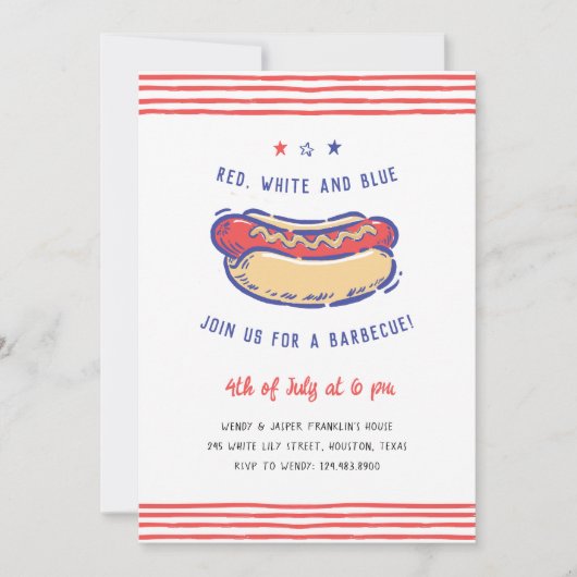 4 juli feest BBQ eigenzinnige hand-getrokken Kaart (Voorkant)