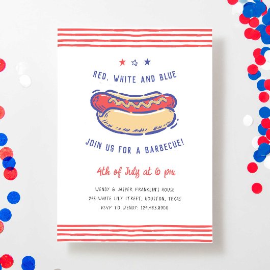 4 juli feest BBQ eigenzinnige hand-getrokken Kaart