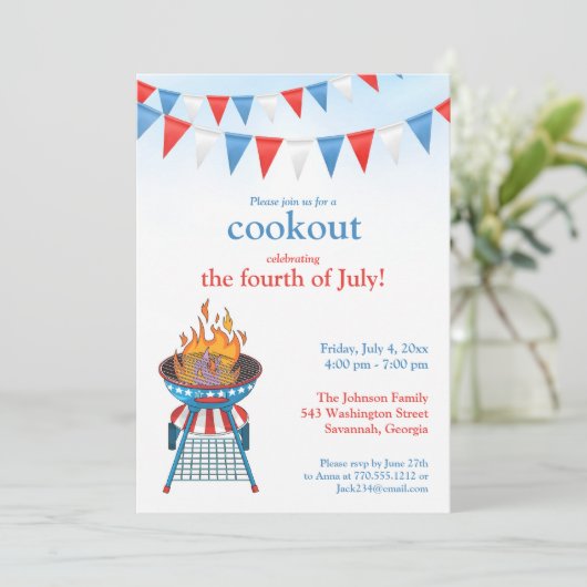 4 juli feest BBQ uitnodiging (Staand voorkant)