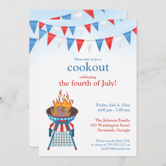 4 juli feest BBQ uitnodiging (Voorkant / Achterkant)