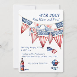4 juli Feest BBQ Uitnodiging Aquarel