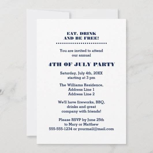 4 juli Feest | Evenement  kunstuitnodiging Kaart (Achterkant)