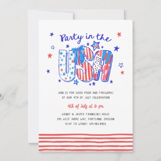 4 juli Feest in de Verenigde Staten Hand getrokken Kaart (Voorkant)