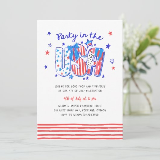4 juli Feest in de Verenigde Staten Hand getrokken Kaart (Staand voorkant)