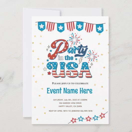4 juli-feest in de VS Amerikaanse uitnodiging (Voorkant)