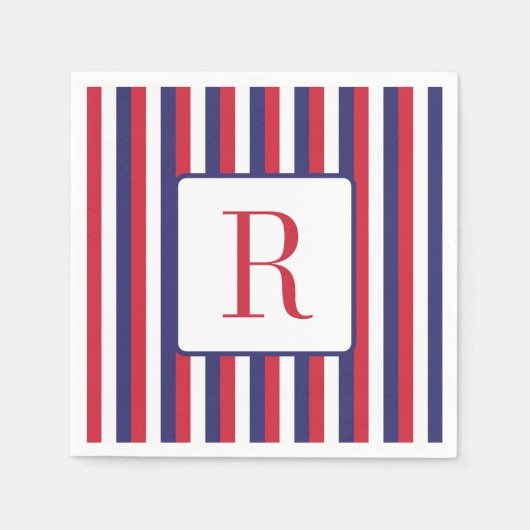 4 juli Feest Monogram Rood Wit en Blauw Servet (Voorkant)