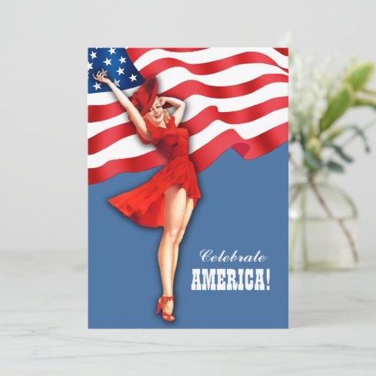 4 juli Feest | Pin-up voor retro gebeurtenissen Kaart (Staand voorkant)