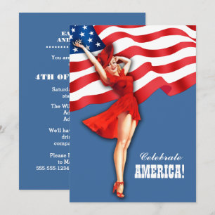 4 juli Feest Pin-up voor retro gebeurtenissen Kaart