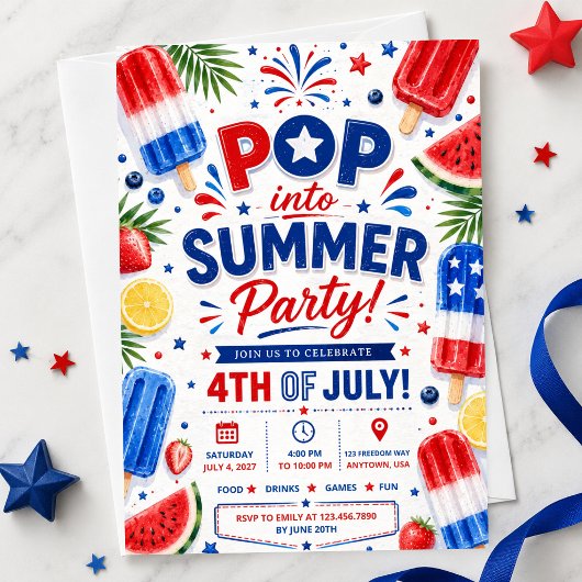 4 juli Feest Pop Zomer BBQ Onafhankelijkheidsdag Kaart