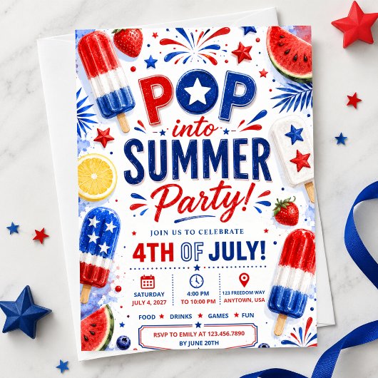 4 juli Feest Pop Zomer BBQ Onafhankelijkheidsdag Kaart