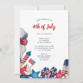 4 juli Feest Rood Wit Blauw Moderne Sterren Strepe Kaart (Voorkant)