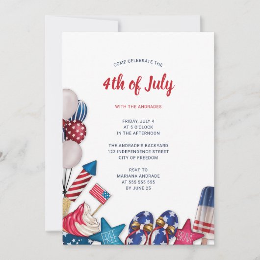 4 juli Feest Rood Wit Blauw Moderne Sterren Strepe Kaart (Voorkant)