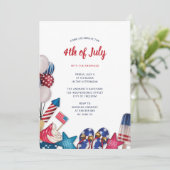 4 juli Feest Rood Wit Blauw Moderne Sterren Strepe Kaart (Staand voorkant)