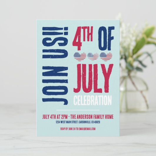 4 juli Feest Rood Wit Blauw Patriottisch Kaart (Staand voorkant)