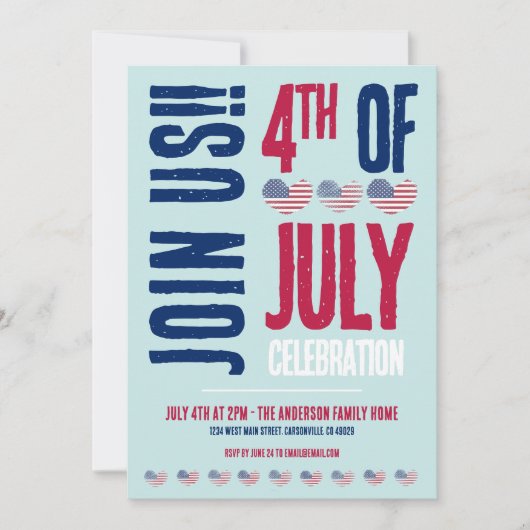 4 juli Feest Rood Wit Blauw Patriottisch Kaart (Voorkant)