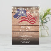 4 juli feest rustieke houten strijklampen kaart (Staand voorkant)