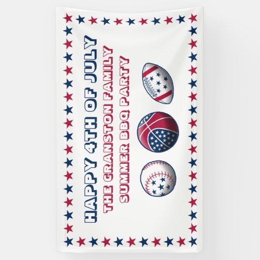 4 juli Feest Sport Ballen Spandoek (Verticaal)