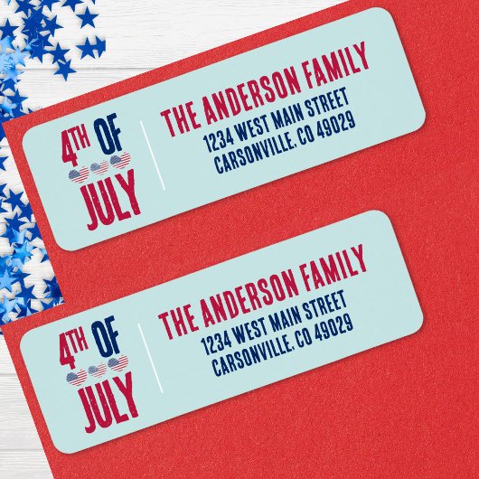 4 juli-feest terugkeeradres etiket