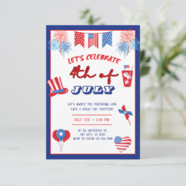 4 juli Feest Uitnodiging Vuurwerk Patriottisch