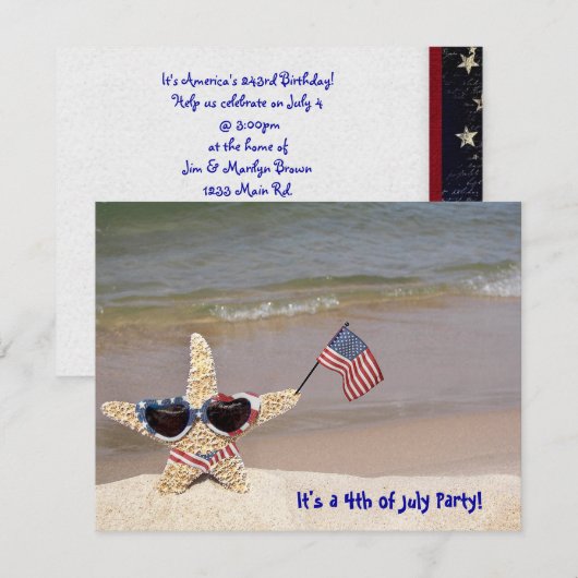 4 juli Feest Zeester Kaart (Voorkant / Achterkant)