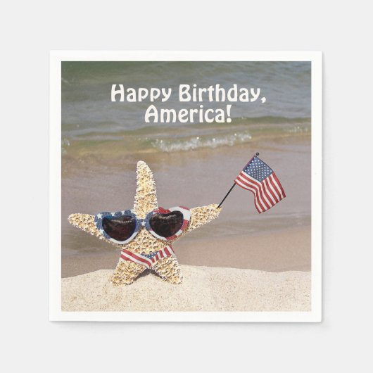 4 juli feestje zeester met vlag servet (Voorkant)