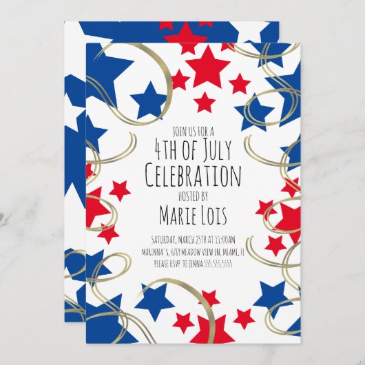 4 juli-feeststerren nep gouden spiralen kaart (Voorkant / Achterkant)