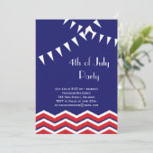 4 juli Feestuitnodiging met Chevrons & Vlaggen Kaart (Staand voorkant)
