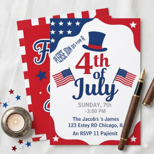 4 juli-feestuitnodiging Patriotische Amerikaanse v Kaart