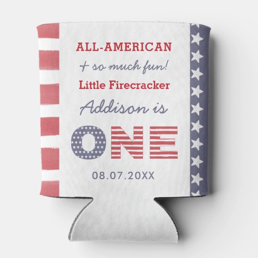 4 juli Firecracker 1e verjaardag Favor Blikjeskoeler (Achterkant)