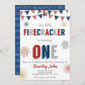 4 juli Firecracker 1e verjaardag uitnodiging (Voorkant / Achterkant)