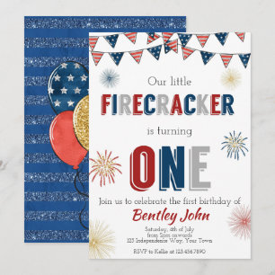 4 juli Firecracker 1e verjaardag uitnodiging