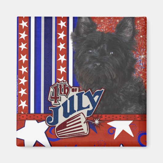 4 juli Firecracker - Cairn Terrier Donker - Rosco Magneet (Voorkant)
