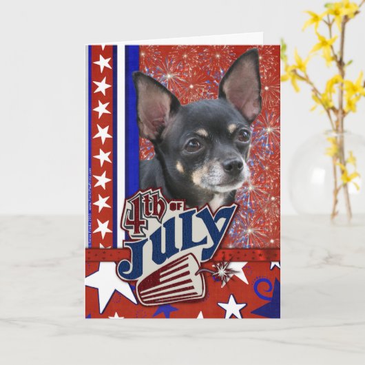 4 juli Firecracker - Chihuahua Kaart (Gele Bloem)