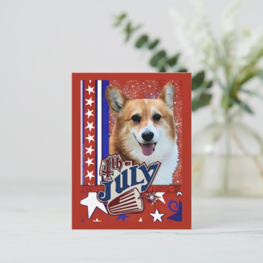 4 juli Firecracker - Corgi Briefkaart (Staand voorkant)