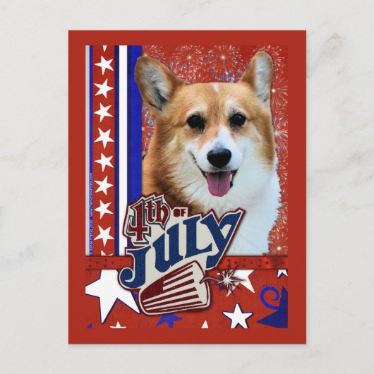 4 juli Firecracker - Corgi Briefkaart