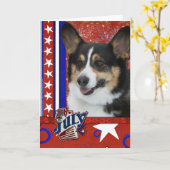 4 juli Firecracker - Corgi Kaart (Gele Bloem)