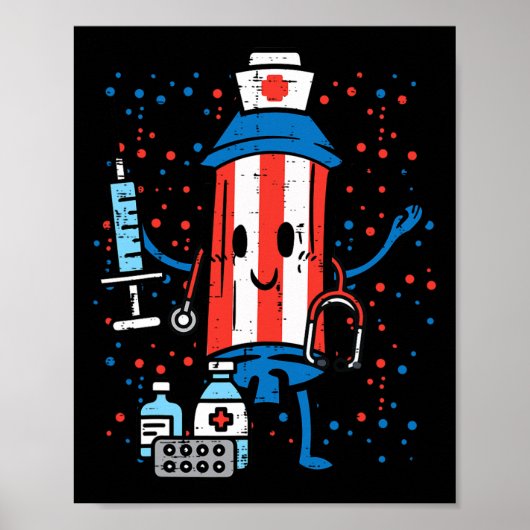 4 juli Firecracker Nurse Funny America Scrub Poster (Voorkant)