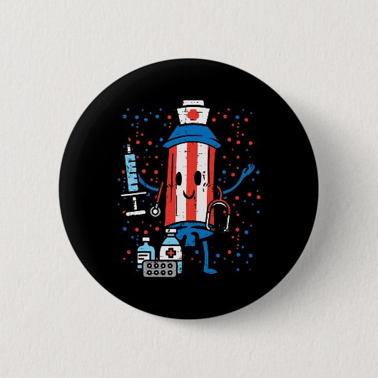 4 juli Firecracker Nurse Funny America Scrub Ronde Button 5,7 Cm (Voorkant)