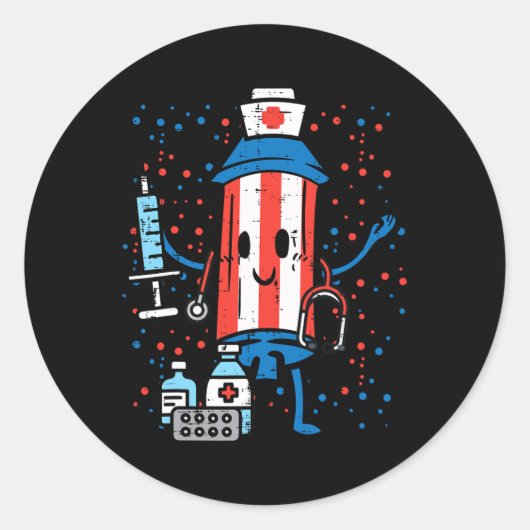 4 juli Firecracker Nurse Funny America Scrub Ronde Sticker (Voorkant)