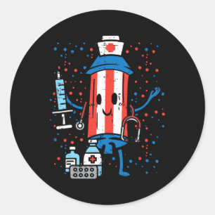 4 juli Firecracker Nurse Funny America Scrub Ronde Sticker