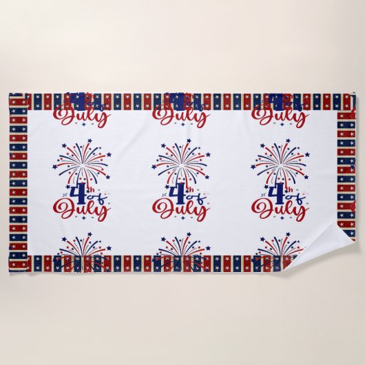 4 juli Firecracker Patriotic Vibes Star Stripes Strandlaken (Voorkant)