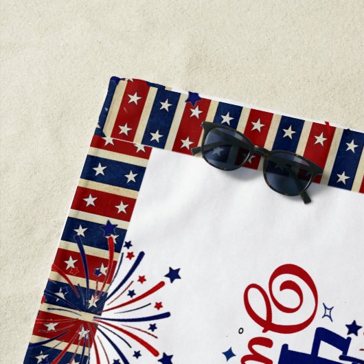 4 juli Firecracker Patriotic Vibes Star Stripes Strandlaken (In situ)