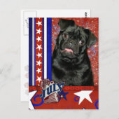 4 juli Firecracker - Pug - Ruffy Briefkaart (Voorkant / Achterkant)