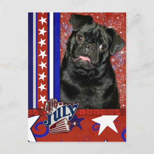 4 juli Firecracker - Pug - Ruffy Briefkaart (Voorkant)