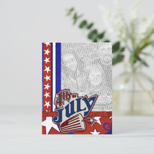 4 juli Firecracker - UW FOTO ingevoegd Briefkaart (Staand voorkant)