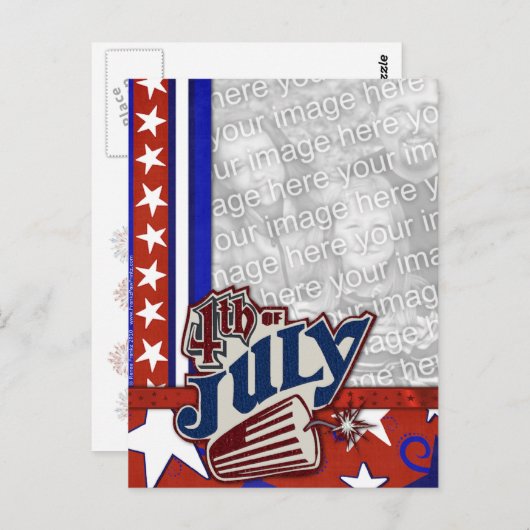 4 juli Firecracker - UW FOTO ingevoegd Briefkaart (Voorkant / Achterkant)