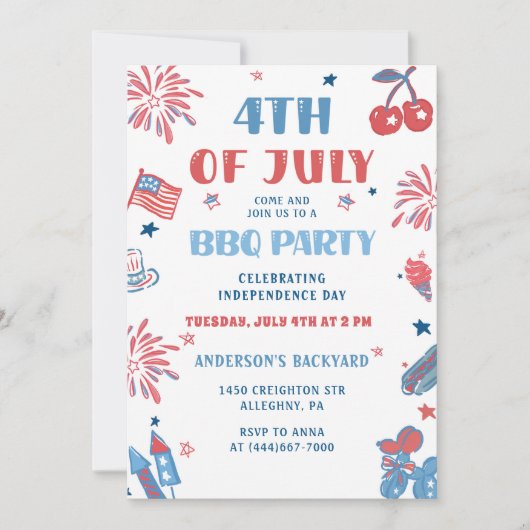 4 juli Fireworks BBQ Uitnodiging (Voorkant)